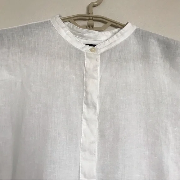 Lauren Ralph Lauren Striped Linen Tunic Top Size 2X White Band Collar Relax Fit - Picture 3 of 15